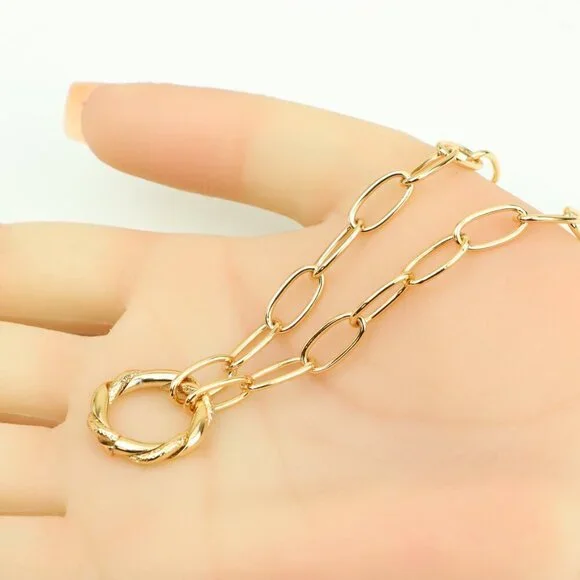 Chunky Oval Link Rose Gold Necklace with Round Center Pendant, XPNL0348 - Picture 3 of 13